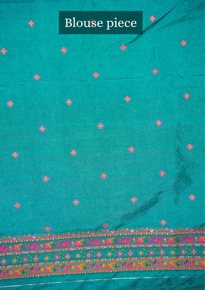 WAAH BANARAS 075: Sea Green Pashmina Silk Saree with Artistic Meenakari Work With Beautiful Pallu