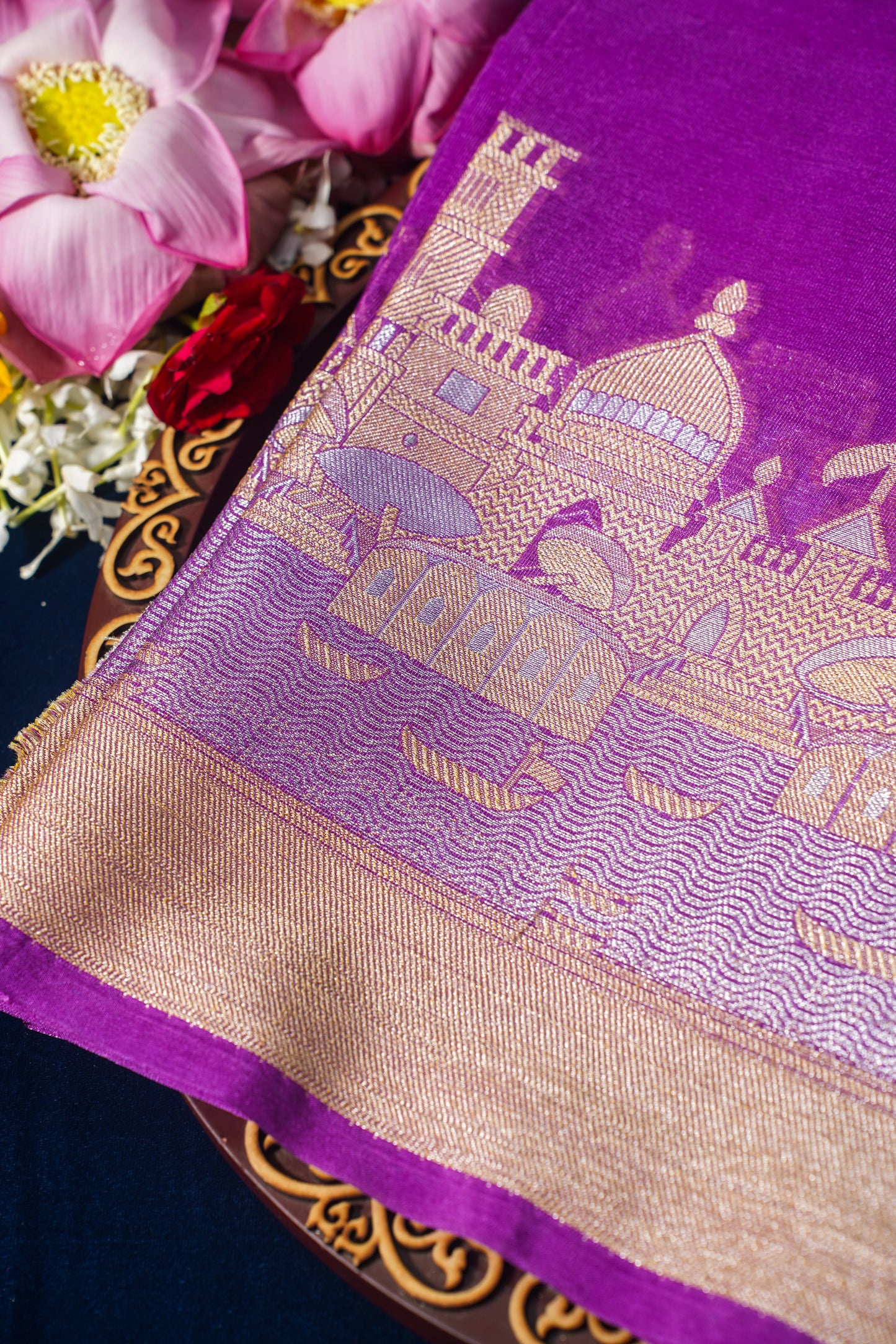 Purple Kashi Ghat Pattern Banarasi silk saree