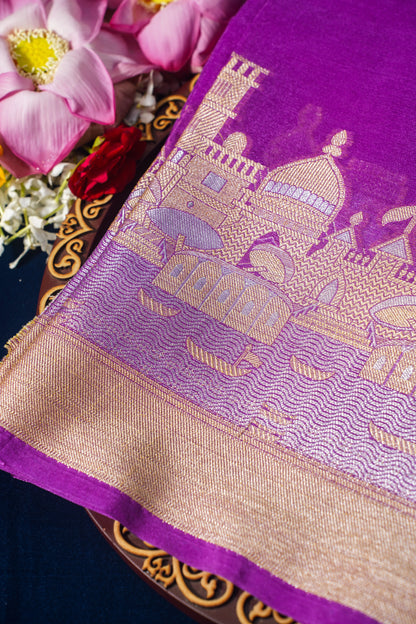 Purple Kashi Ghat Pattern Banarasi silk saree