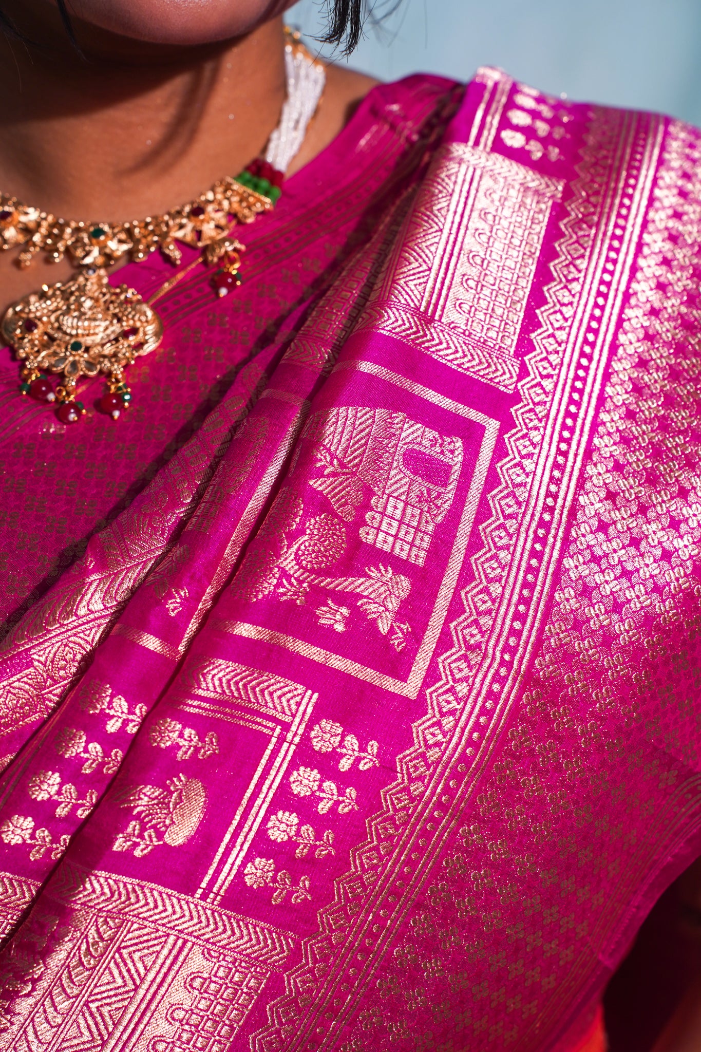 "VIRASAT 271" Pure Handloom Banarasi Uppada Silk With Brocade Tribal Motif Saree