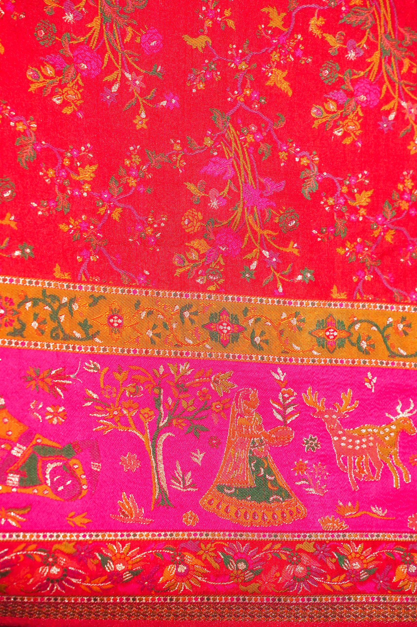 WAAH BANARAS 074:  Pure Red Pashmina Silk Saree with Artistic Meenakari Work With Beautiful Pallu