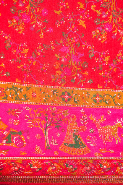 WAAH BANARAS 074:  Pure Red Pashmina Silk Saree with Artistic Meenakari Work With Beautiful Pallu