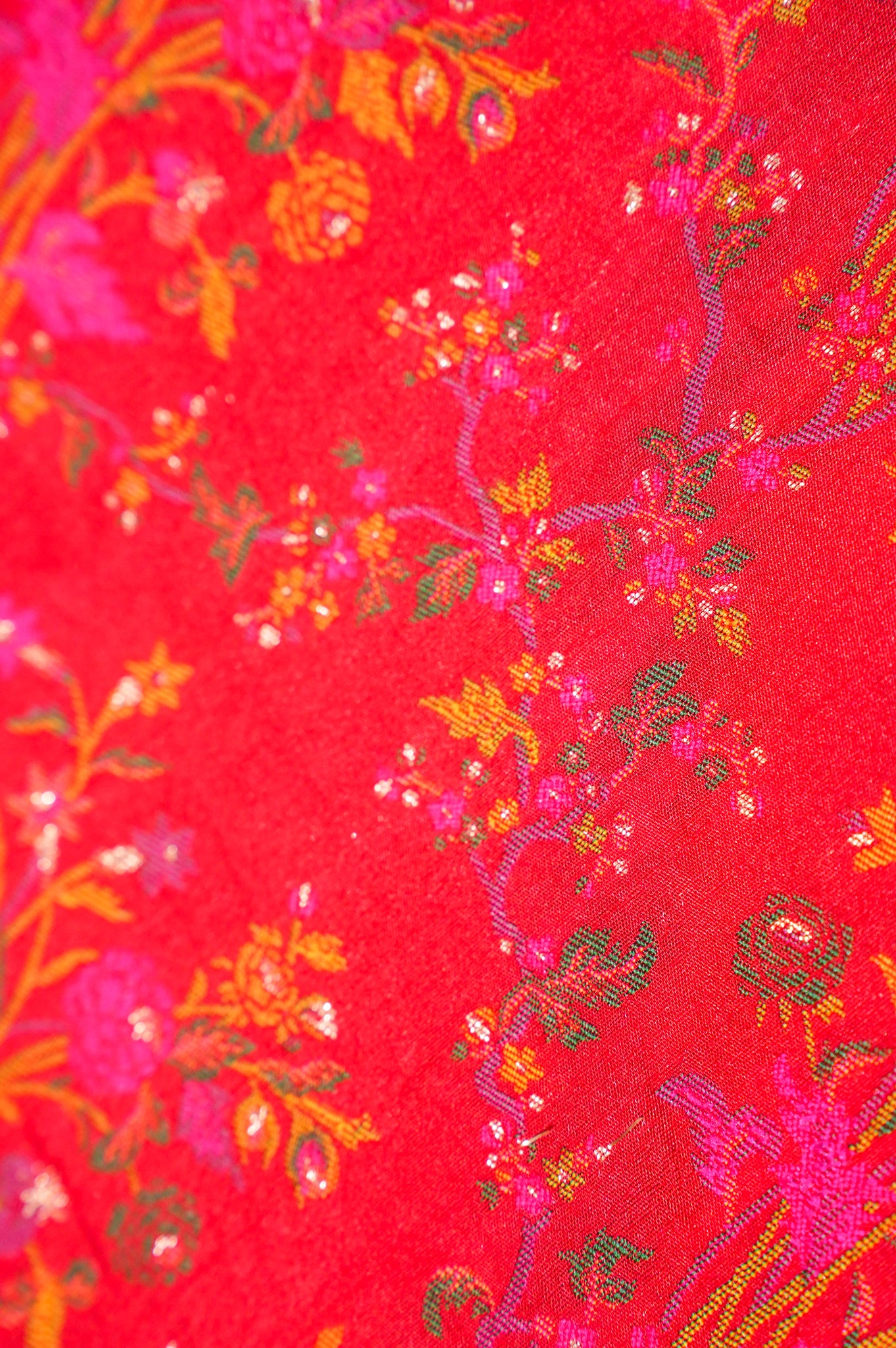 WAAH BANARAS 074:  Pure Red Pashmina Silk Saree with Artistic Meenakari Work With Beautiful Pallu