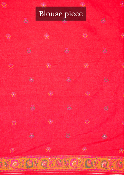 WAAH BANARAS 074:  Pure Red Pashmina Silk Saree with Artistic Meenakari Work With Beautiful Pallu