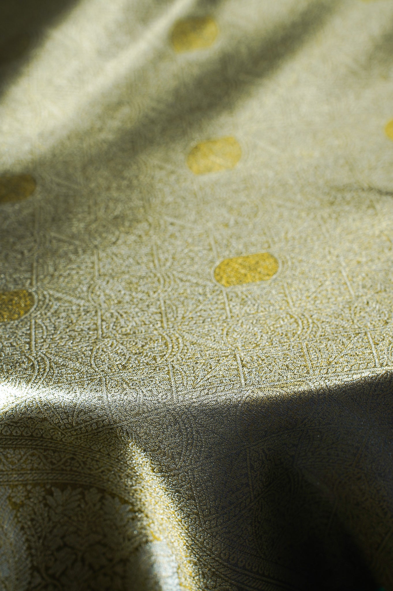 UTSAV BANARAS 350: Olive Green Brocade Tissue Silk Saree with Multicolor Peacock Meenakari Zari Border