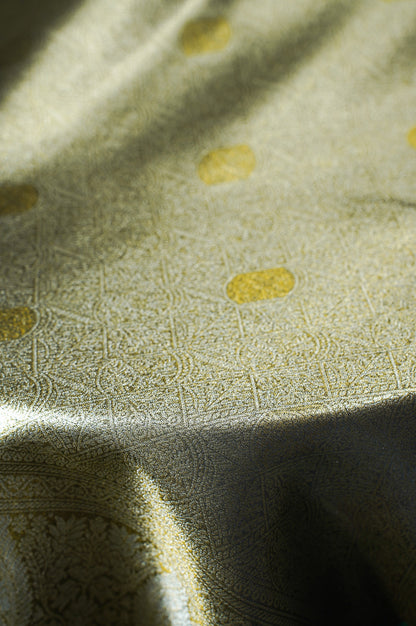 UTSAV BANARAS 350: Olive Green Brocade Tissue Silk Saree with Multicolor Peacock Meenakari Zari Border