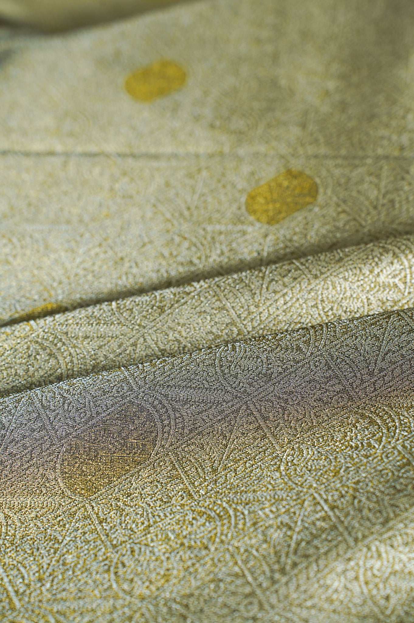 UTSAV BANARAS 350: Olive Green Brocade Tissue Silk Saree with Multicolor Peacock Meenakari Zari Border