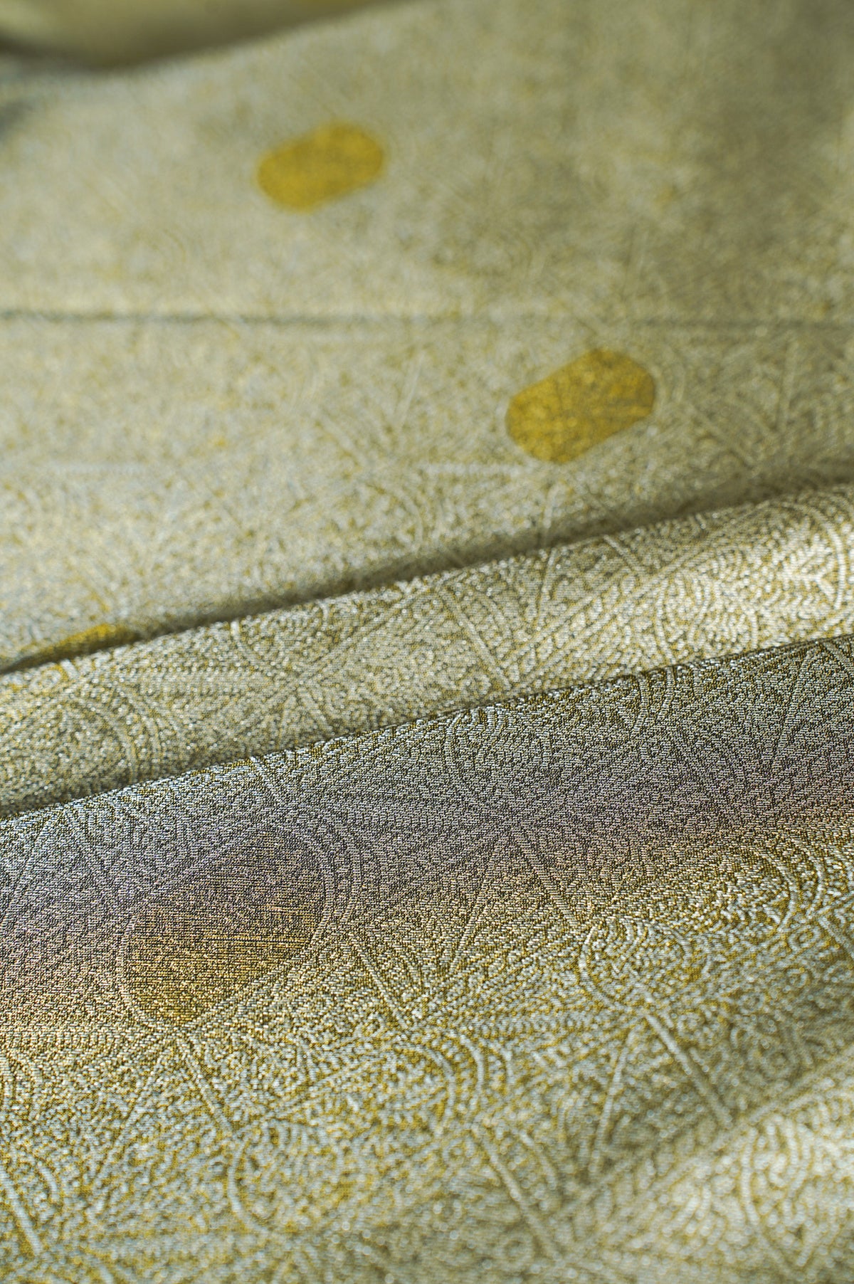 UTSAV BANARAS 350: Olive Green Brocade Tissue Silk Saree with Multicolor Peacock Meenakari Zari Border
