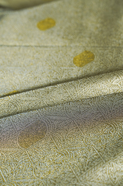 UTSAV BANARAS 350: Olive Green Brocade Tissue Silk Saree with Multicolor Peacock Meenakari Zari Border