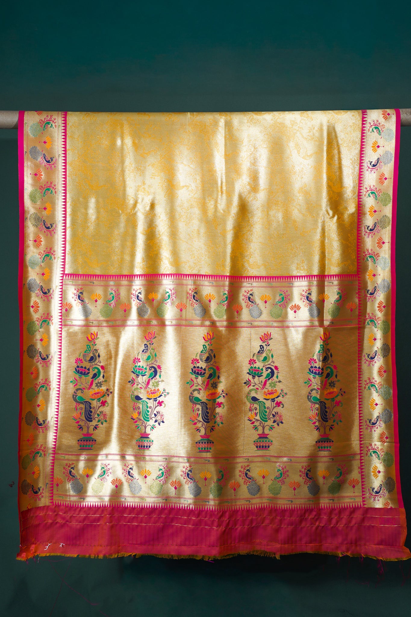 UTSAV BANARAS 352: Royal Gold Brocade Tissue Silk Saree with Multicolor Meenakari Zari Border &amp; Artistic Palla