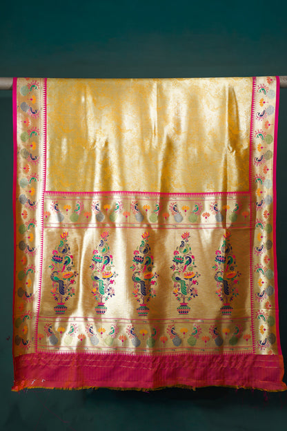 UTSAV BANARAS 352: Royal Gold Brocade Tissue Silk Saree with Multicolor Meenakari Zari Border &amp; Artistic Palla