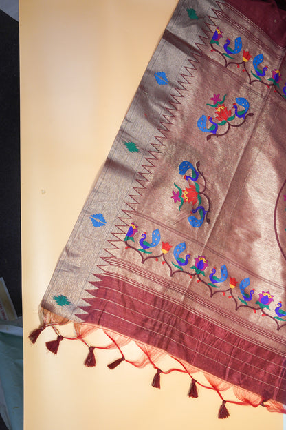 "UTSAV BANARAS 165" Banarasi Maroon Peacock Paithani Saree