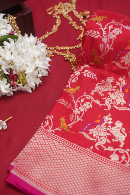 Red Pure Kadwa Banarasi Handloom Saree