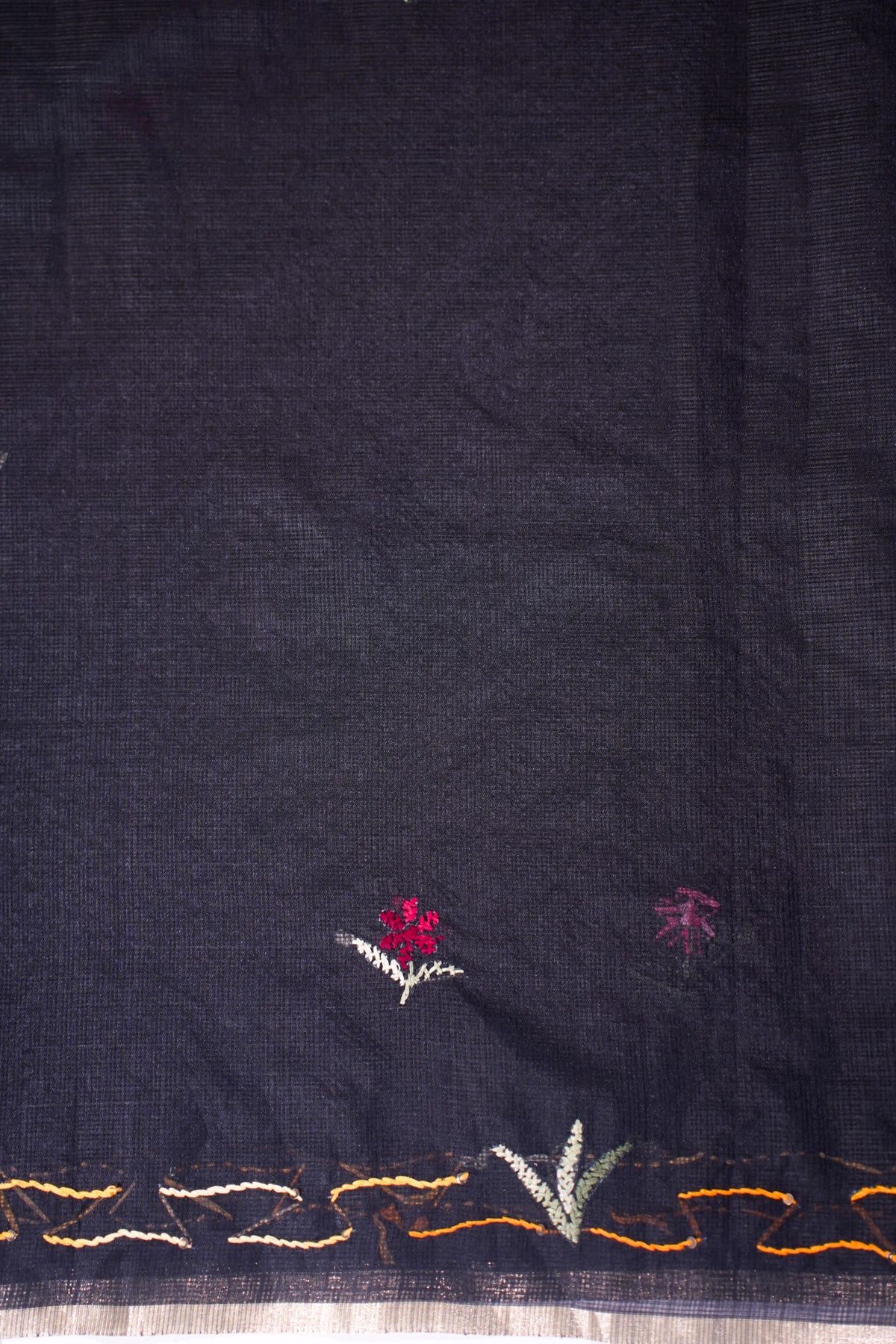 "Utsav Banaras 343" Banarasi Black Munga Silk Saree With Multicolored Camel Applique Embroidery