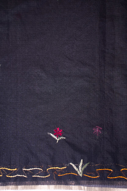 "Utsav Banaras 343" Banarasi Black Munga Silk Saree With Multicolored Camel Applique Embroidery