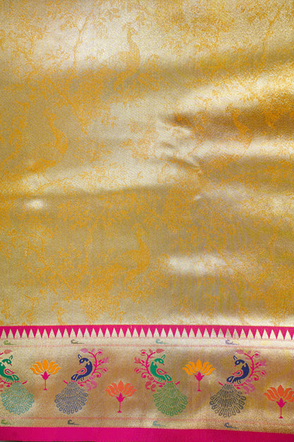 UTSAV BANARAS 352: Royal Gold Brocade Tissue Silk Saree with Multicolor Meenakari Zari Border &amp; Artistic Palla