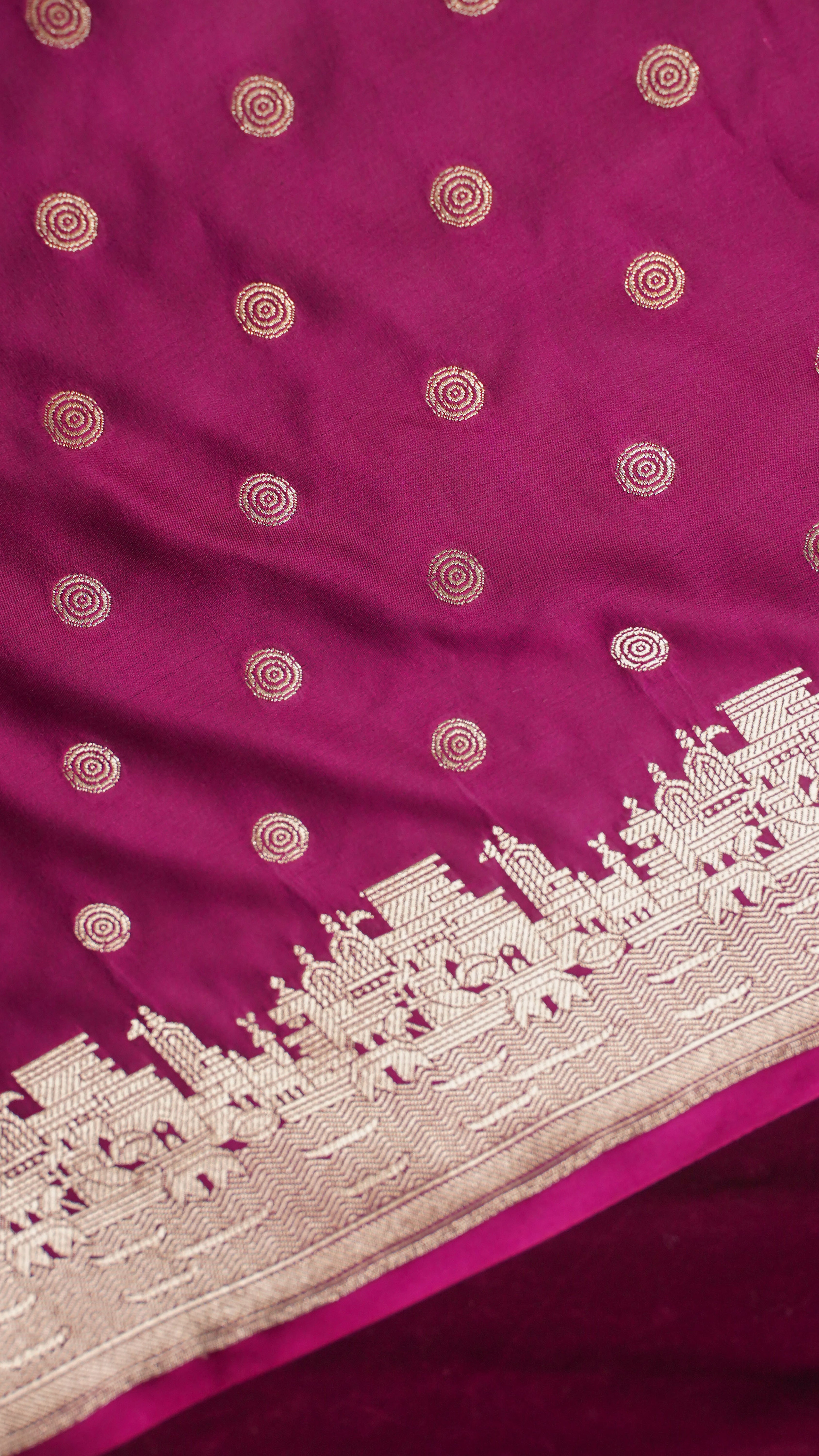"WAAH BANARAS 055D" Banarasi Pure Mashru silk saree with Ghat Border