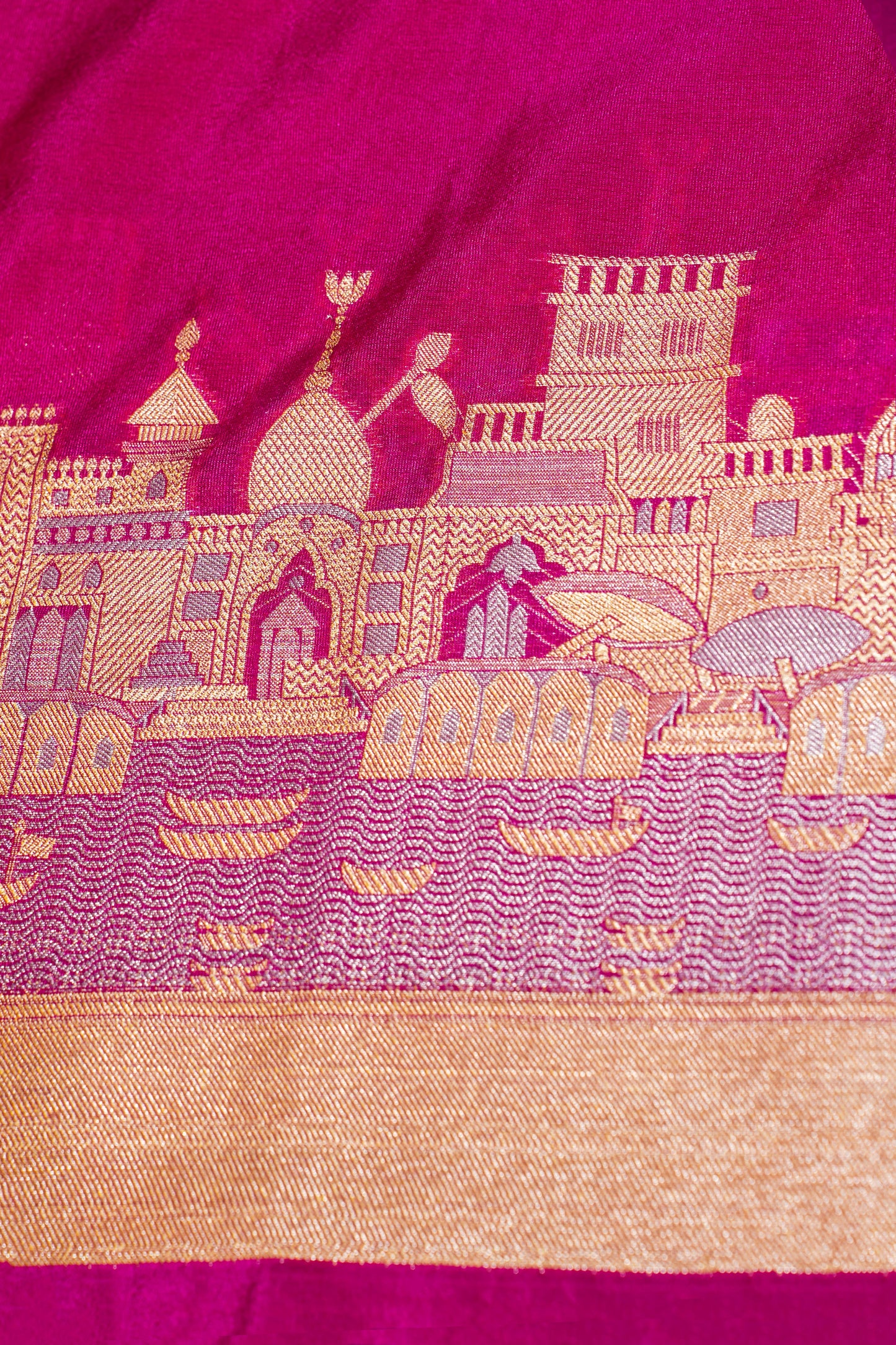 Pink Kashi Ghat Pattern Banarasi silk saree