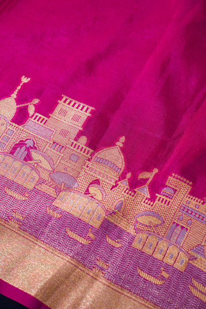 Pink Kashi Ghat Pattern Banarasi silk saree