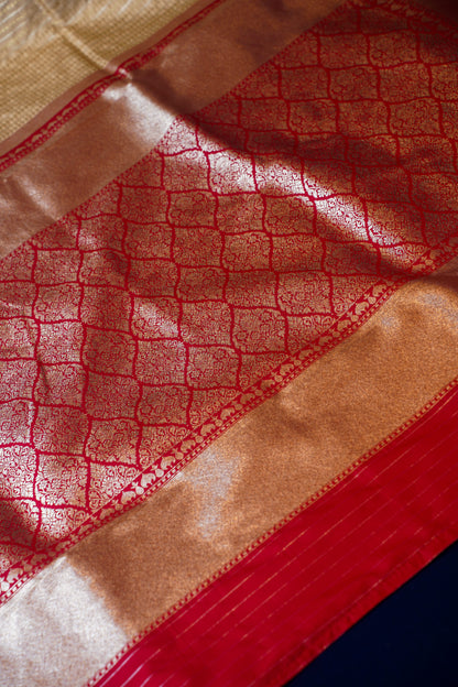 Golden Pure Banarasi Digital Silk Handloom Saree