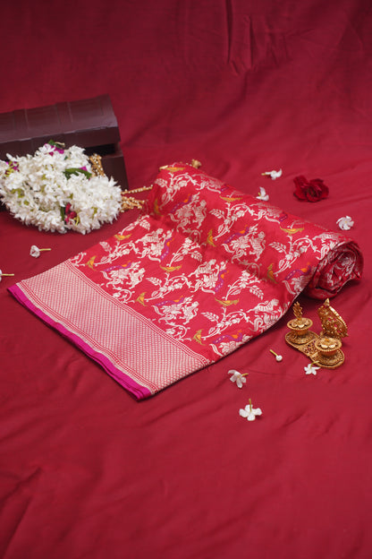 Red Pure Kadwa Banarasi Handloom Saree