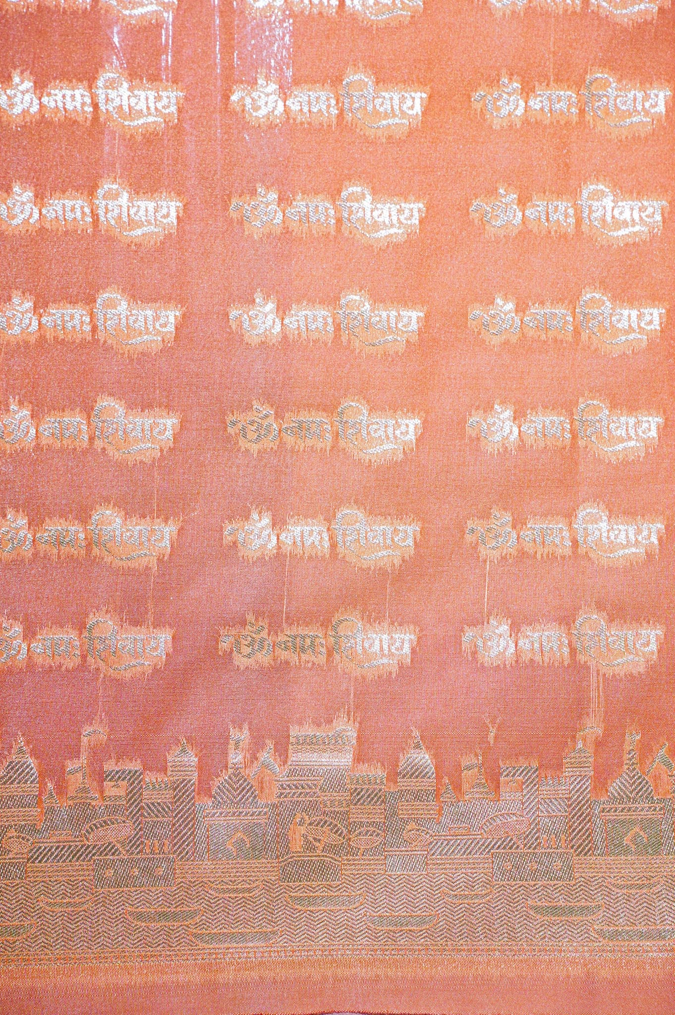 "MCD 020" Banarasi Peach Silk Dupatta with Silver Zari &