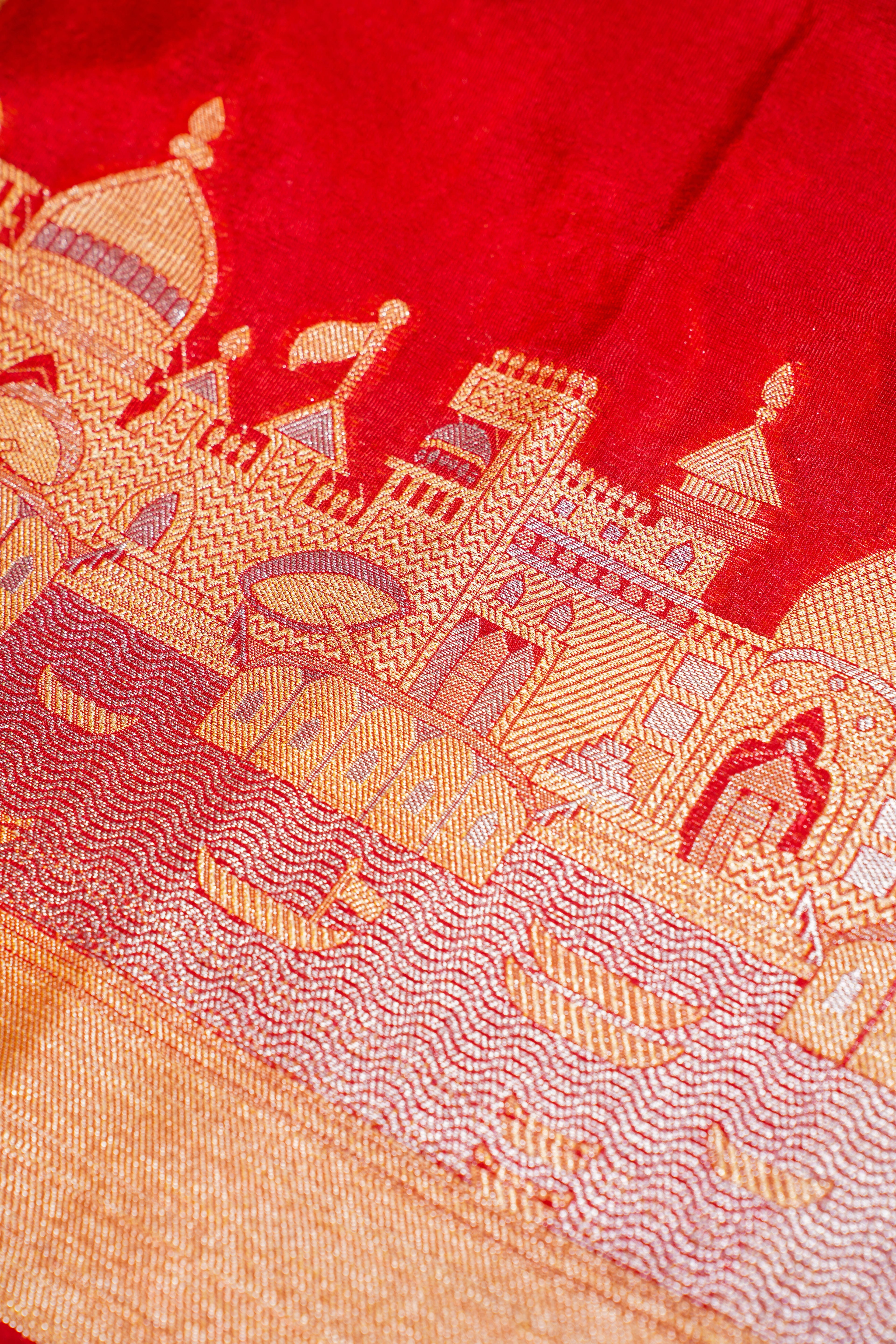 "UTSAV BANARAS 003A" Banarasi Red Kashi Ghat Pattern Silk Saree