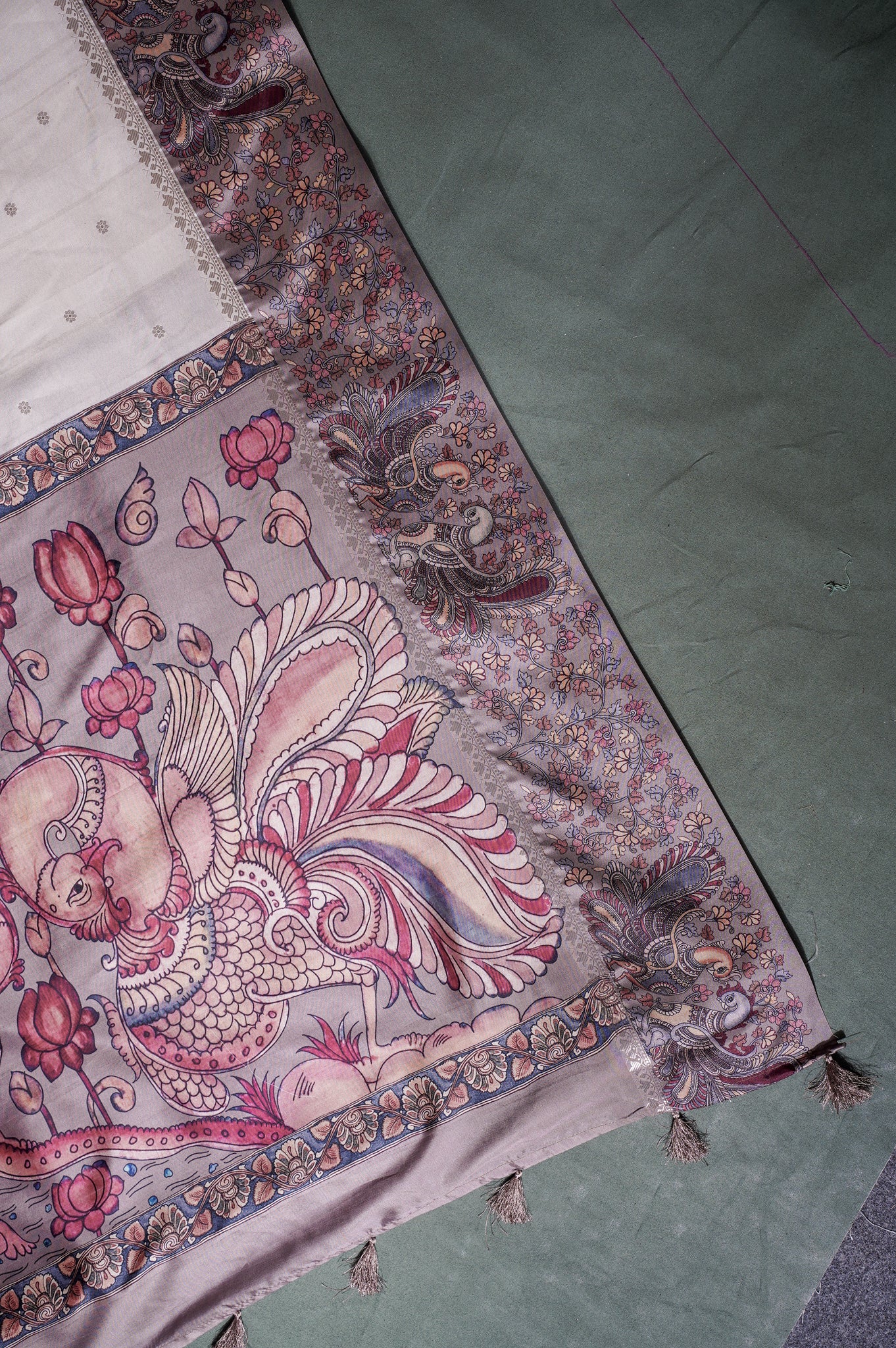 "UTSAV BANARAS 243" Banarasi Artistic Kalamkari Soft Silk Saree With Mythical Bird Motifs