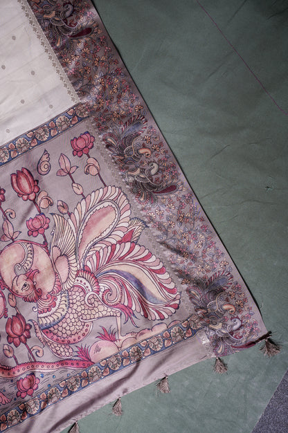 "UTSAV BANARAS 243" Banarasi Artistic Kalamkari Soft Silk Saree With Mythical Bird Motifs