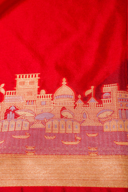 Red Kashi Ghat Pattern Banarasi silk saree