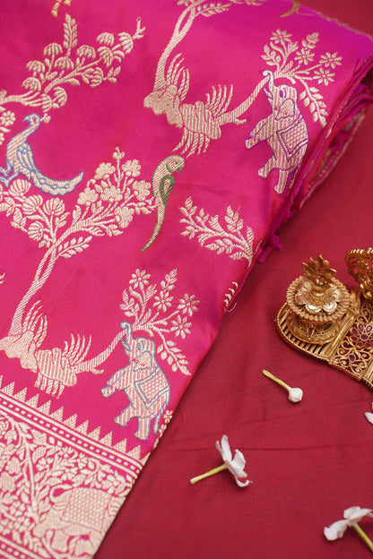 Dark Pink Pure Kadwa Banarasi Handloom Saree