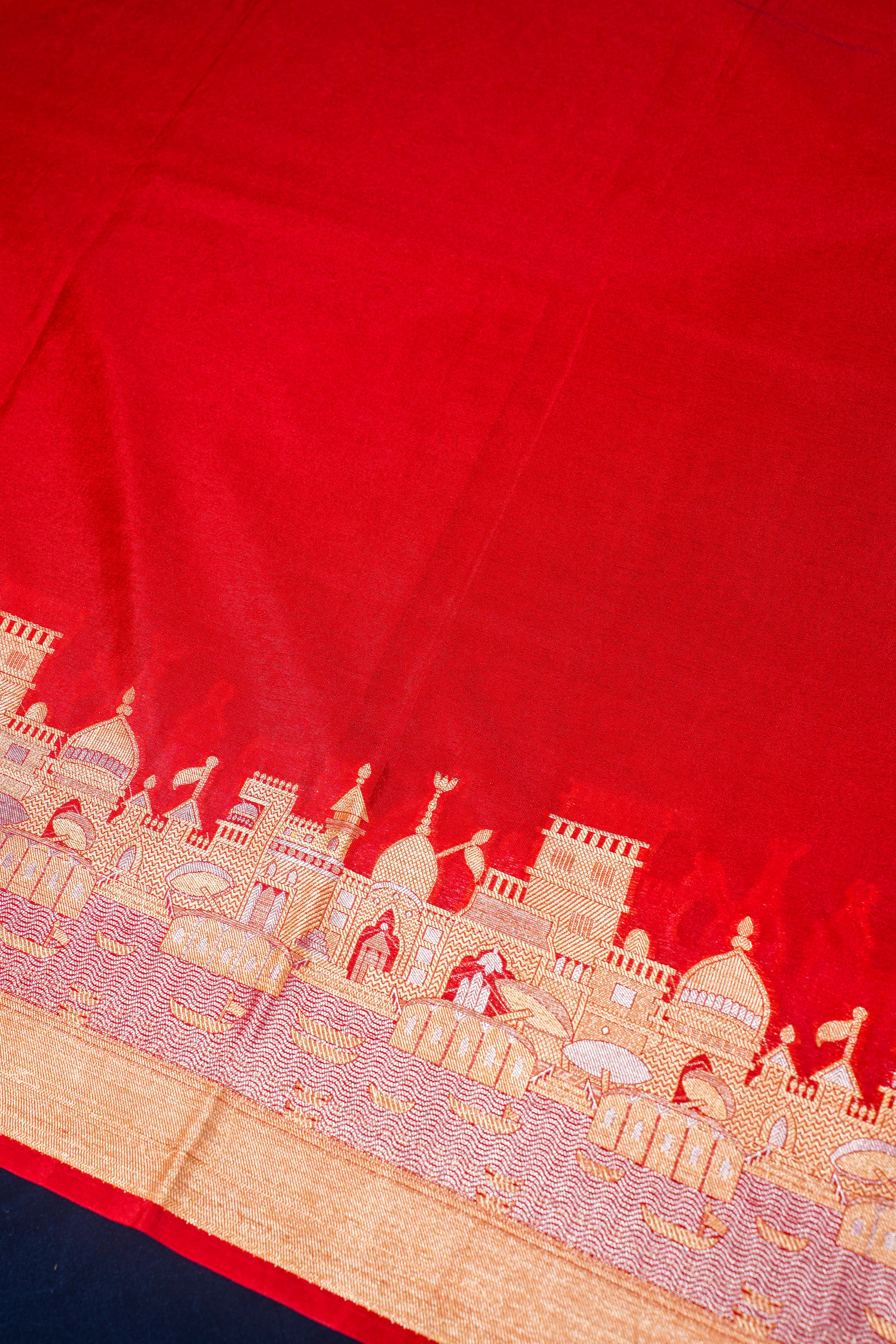 "UTSAV BANARAS 003A" Banarasi Red Kashi Ghat Pattern Silk Saree