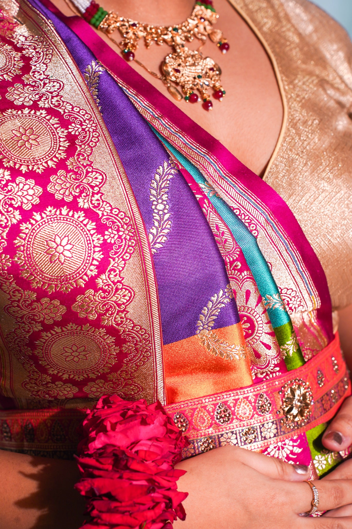 "Waah Banaras 100" Banarasi Chaarbagh Rangkaat Satan Silk Saree 100% Pure Vegan