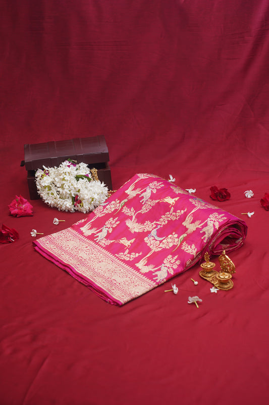 Dark Pink Pure Kadwa Banarasi Handloom Saree