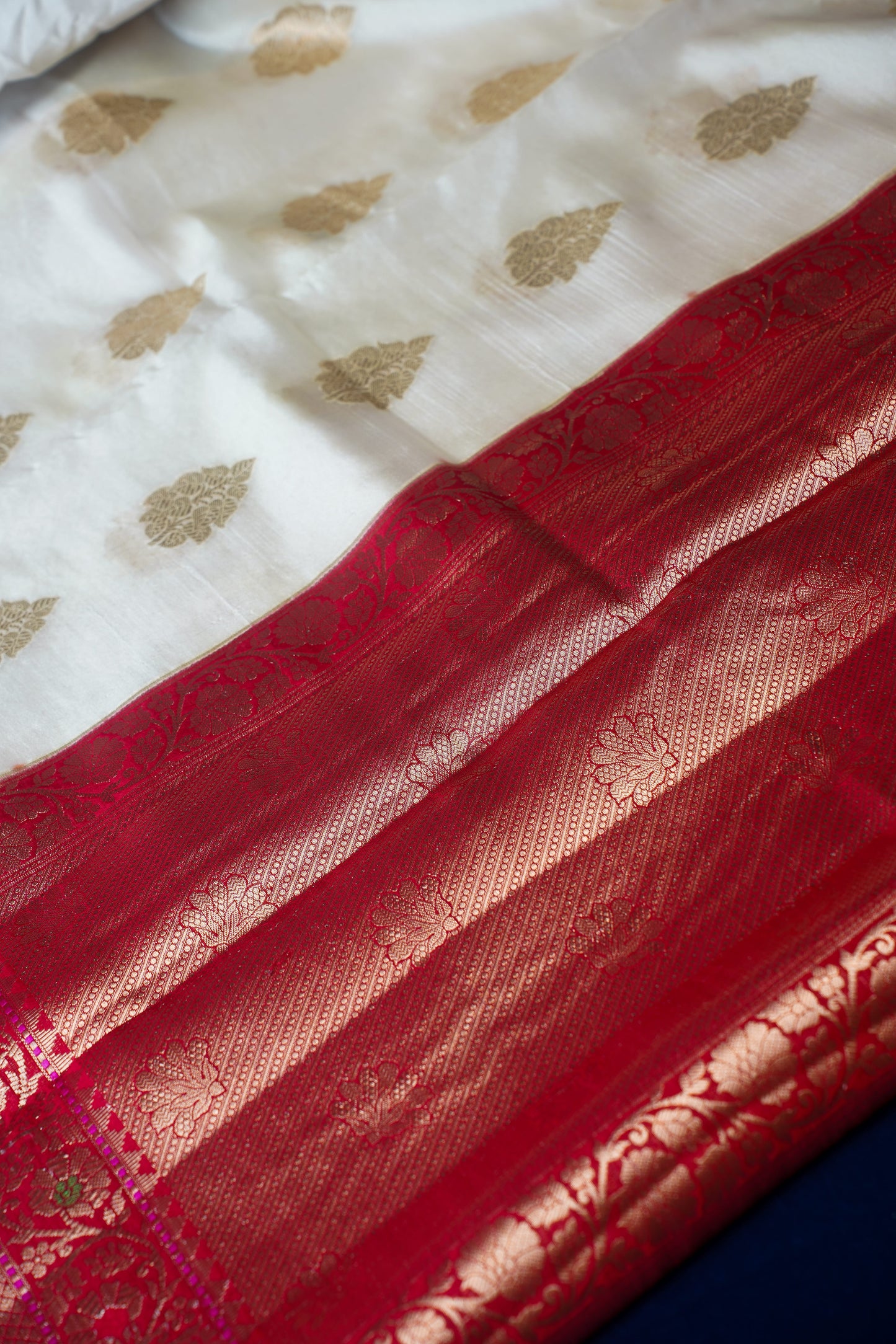 White Banarasi Dupion Silk Saree