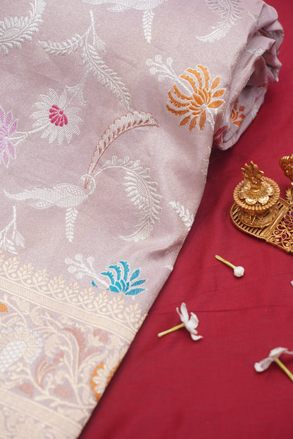 Taarbana Onion Pink Pure Kadwa Jaal Banarasi Handloom Saree