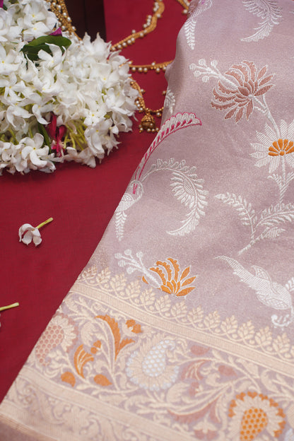 Taarbana Onion Pink Pure Kadwa Jaal Banarasi Handloom Saree