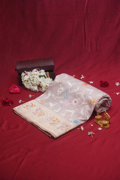 Taarbana Onion Pink Pure Kadwa Jaal Banarasi Handloom Saree