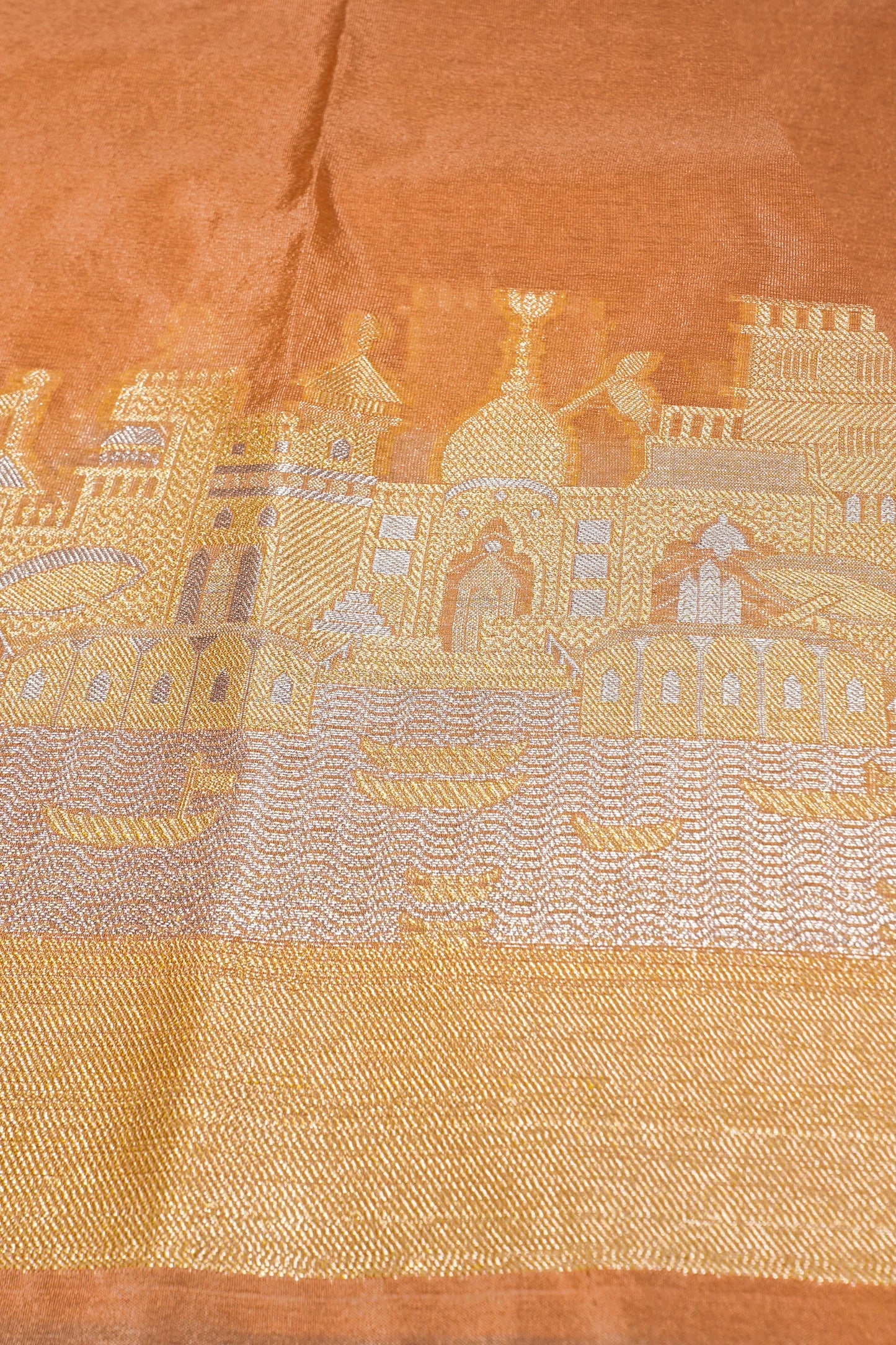 Peach Kashi Ghat Pattern Banarasi silk saree