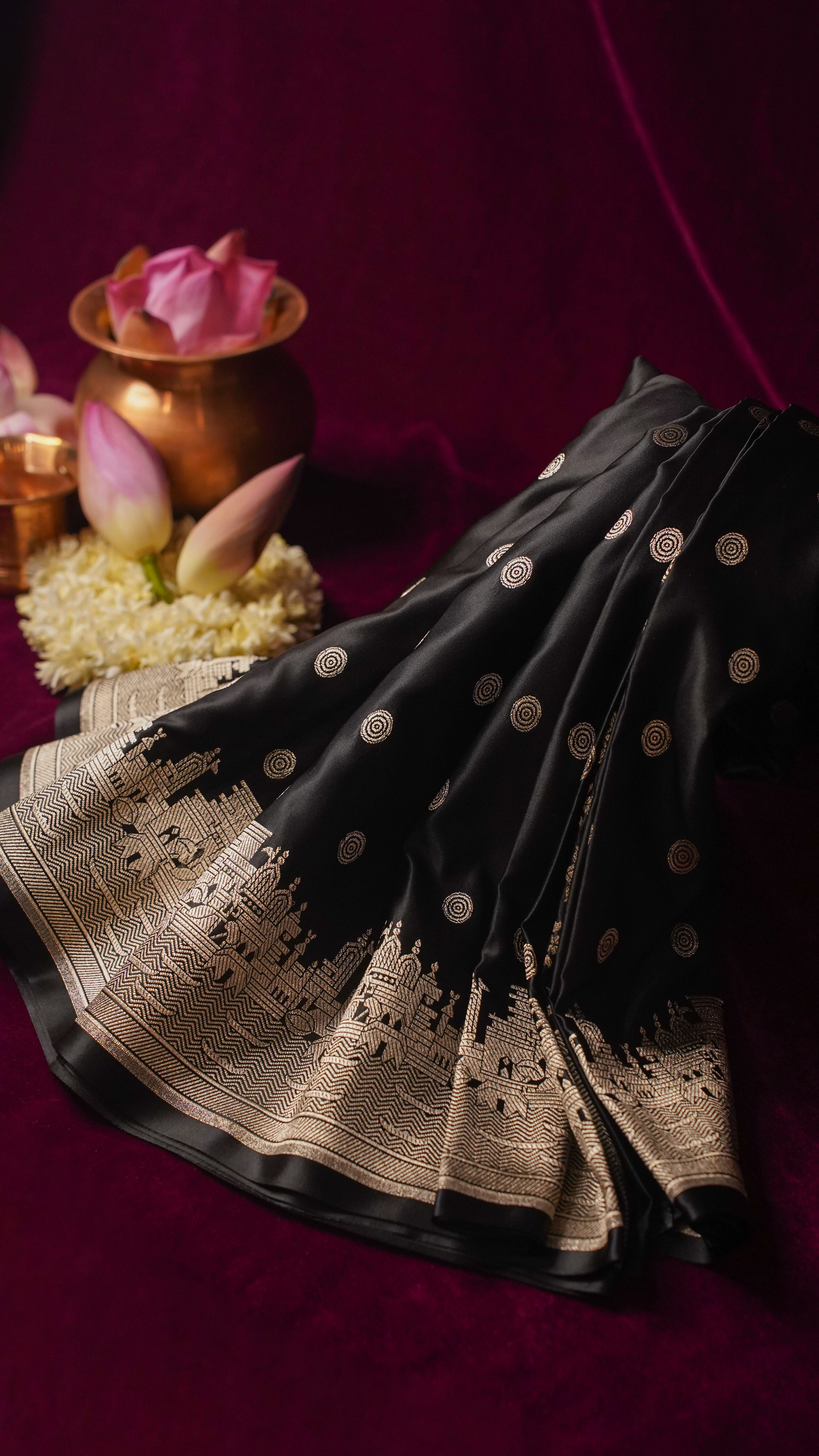 "WAAH BANARAS 055H" Banarasi Pure Mashru silk saree with Ghat Border