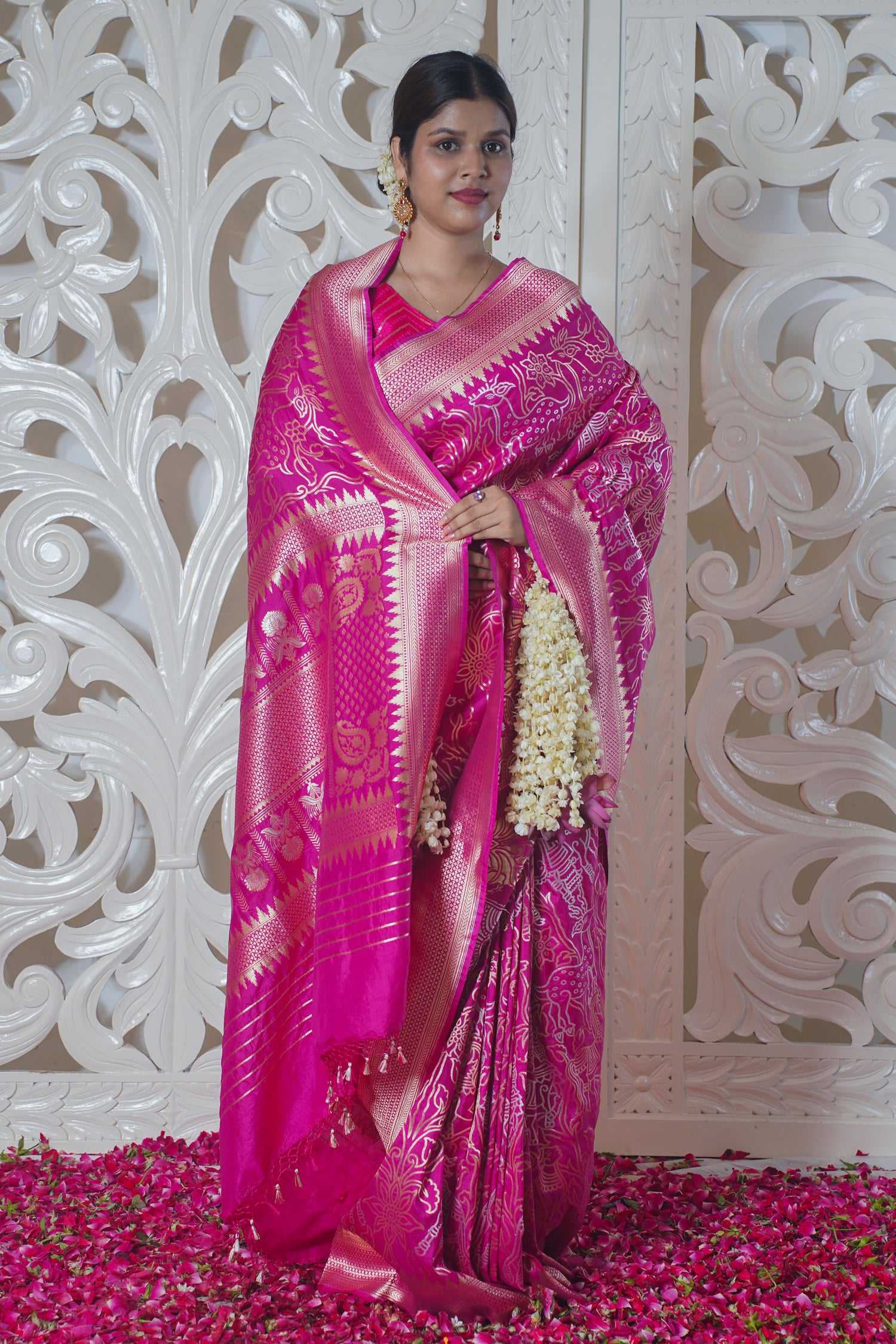 "Virasat 139" Pink Pure Banarasi Silk Saree With Jaal Work