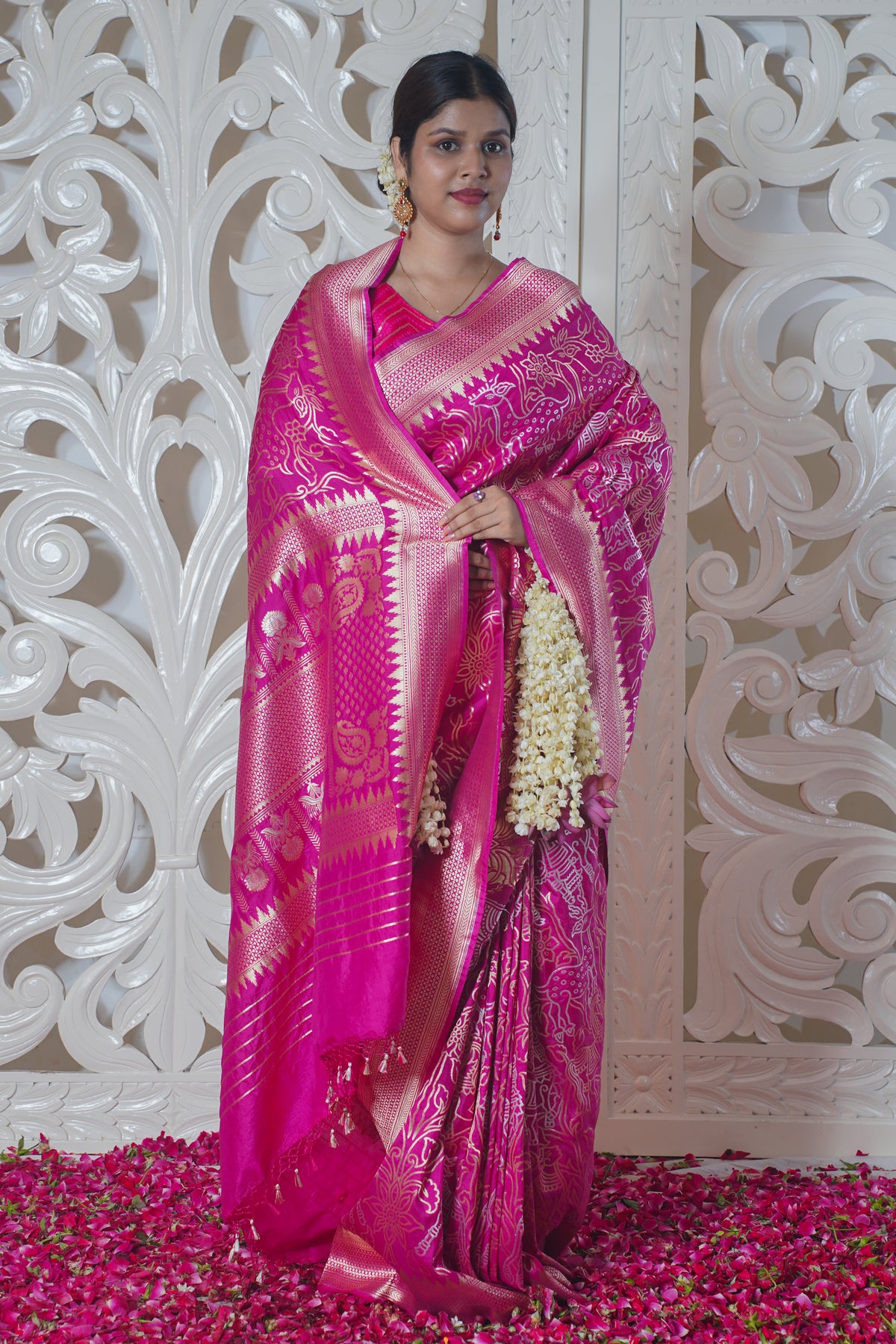 "Virasat 139" Pink Pure Banarasi Silk Saree With Jaal Work