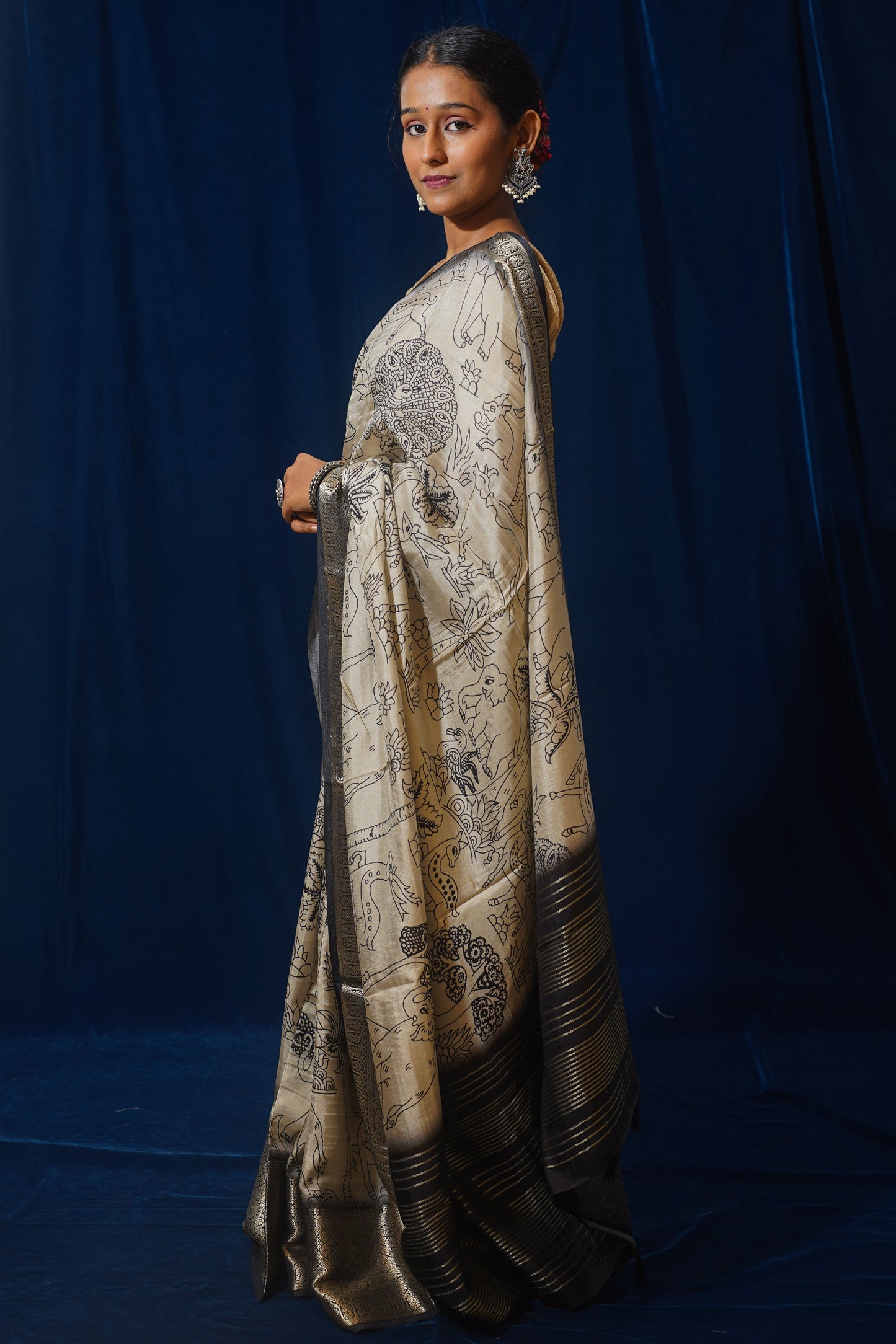 White Natural Moonga Georgette Saree with Handloom Border