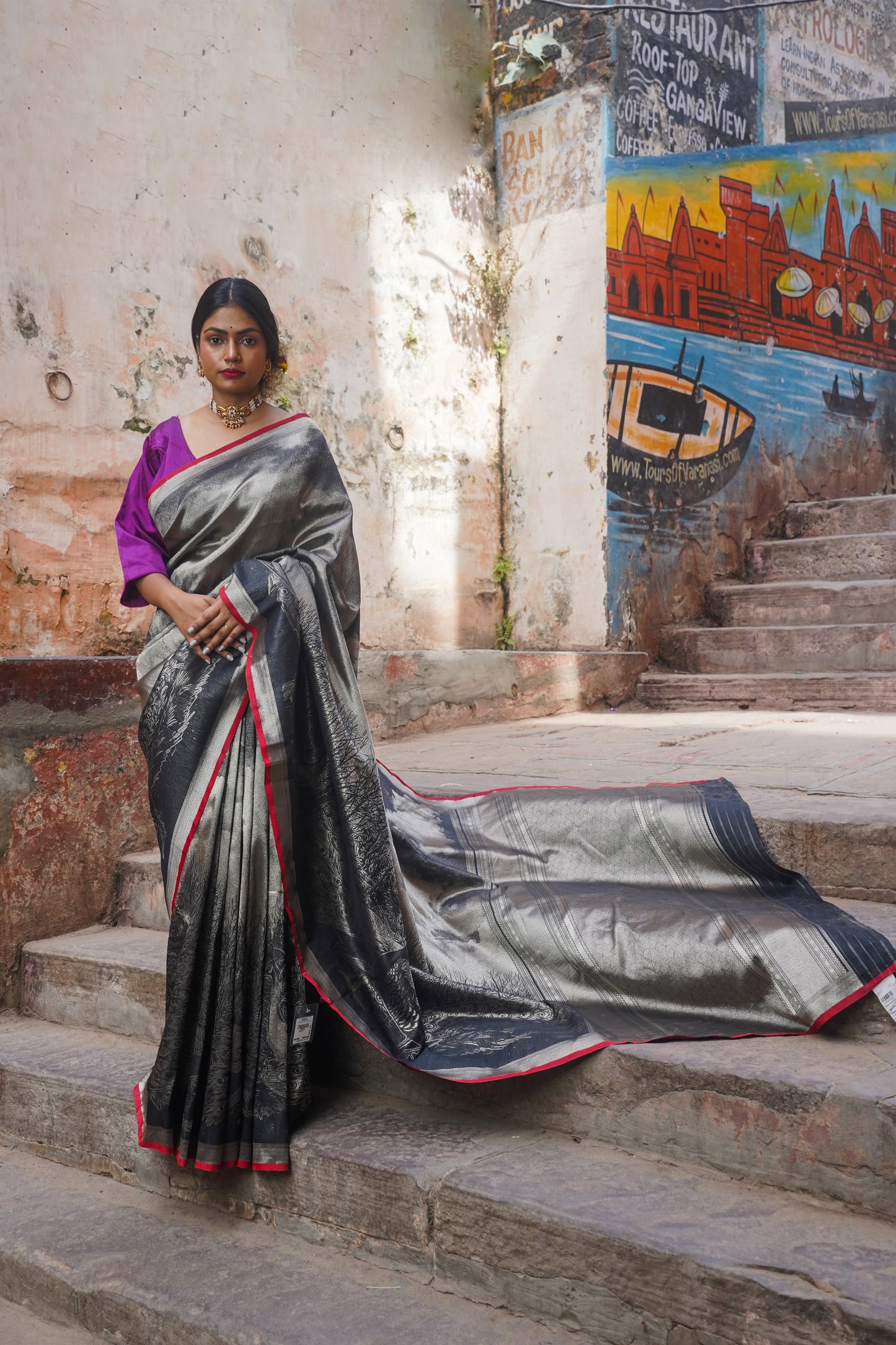 Black Pure Banarasi Silk Saree With Digital Weaving