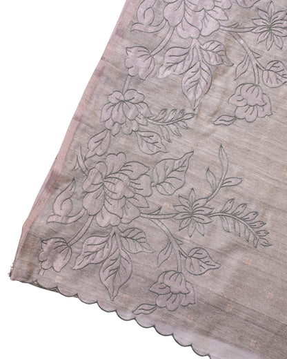 "WAAH BANARAS 019" Banarasi Taupe Beige Linen Silk Saree With Pencil Sketch Floral Embroidery