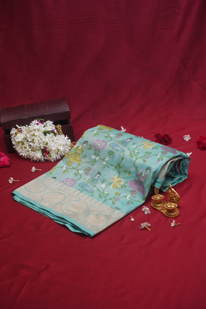 Taarbana Sea Green Pure Kadwa Banarasi Handloom Saree