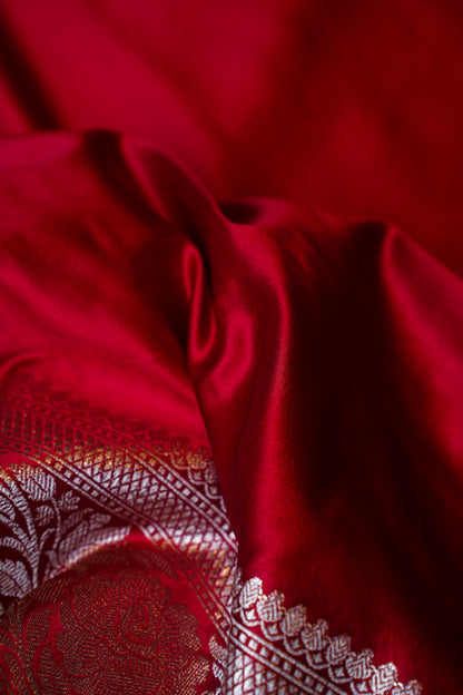 Maroon Pure Banarasi Mashru Silk Saree