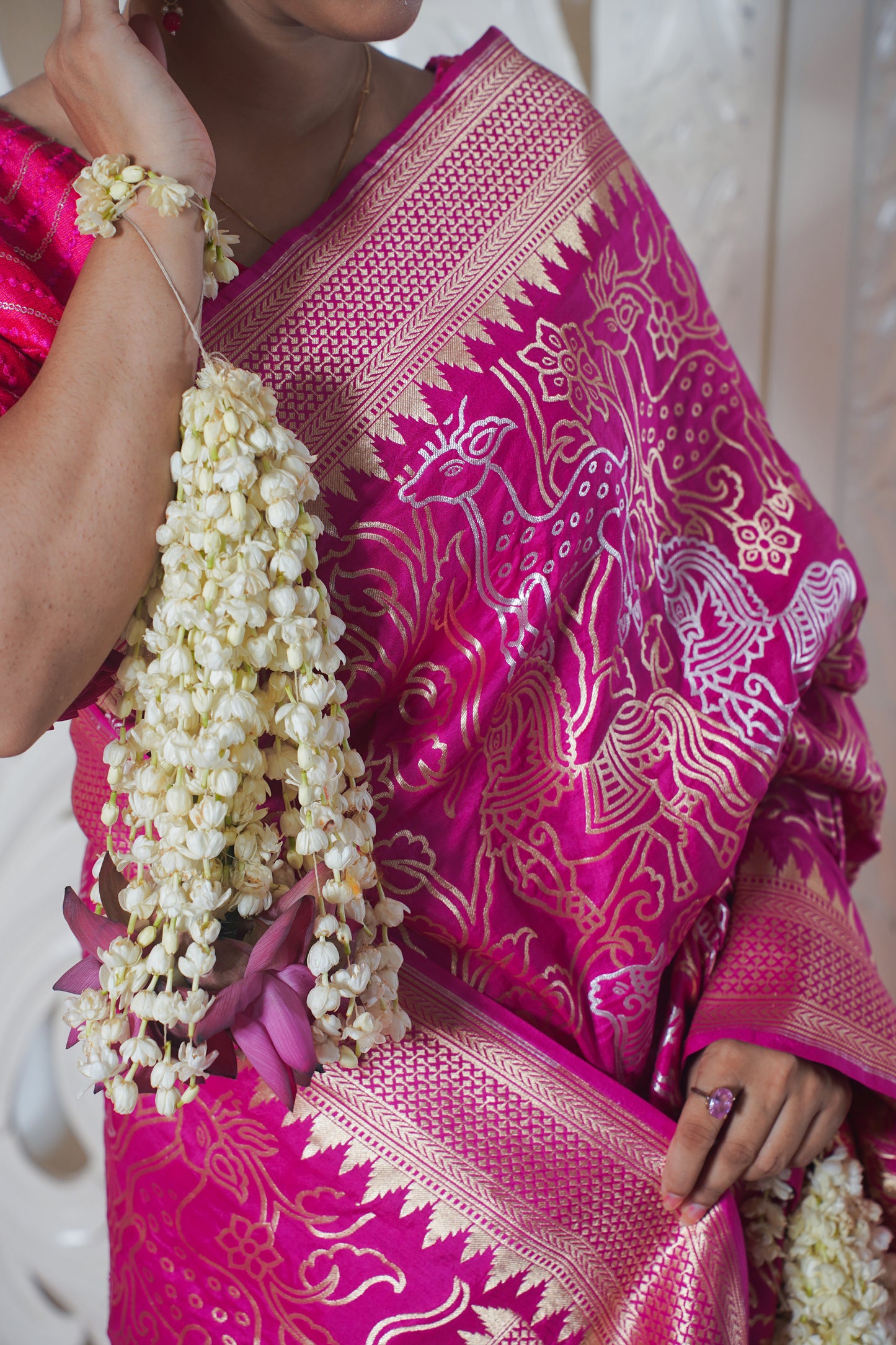 Pink Pure Banarasi Silk Saree with jaal work