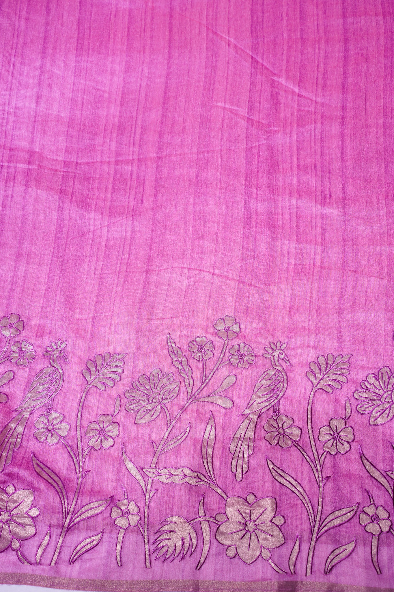 "WAAH BANARAS 120" Banarasi Magenta Pink Linen Silk Saree With Pencil Sketch Peacock Embroidery