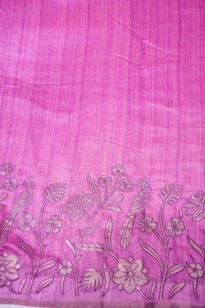 "WAAH BANARAS 120" Banarasi Magenta Pink Linen Silk Saree With Pencil Sketch Peacock Embroidery